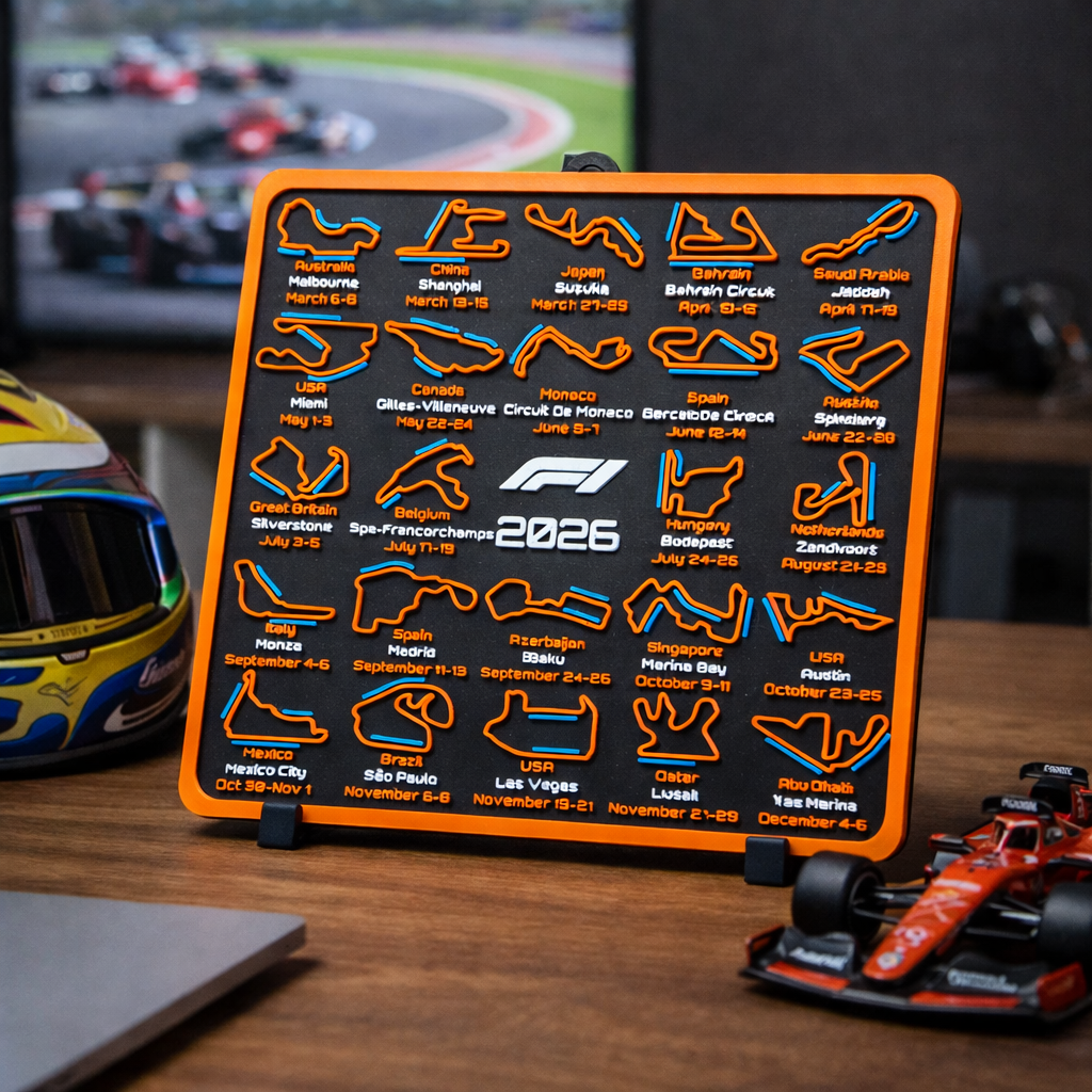F1 2026 3D Calendar | Race Tracks with DRS Zones | Desk & Wall Mount