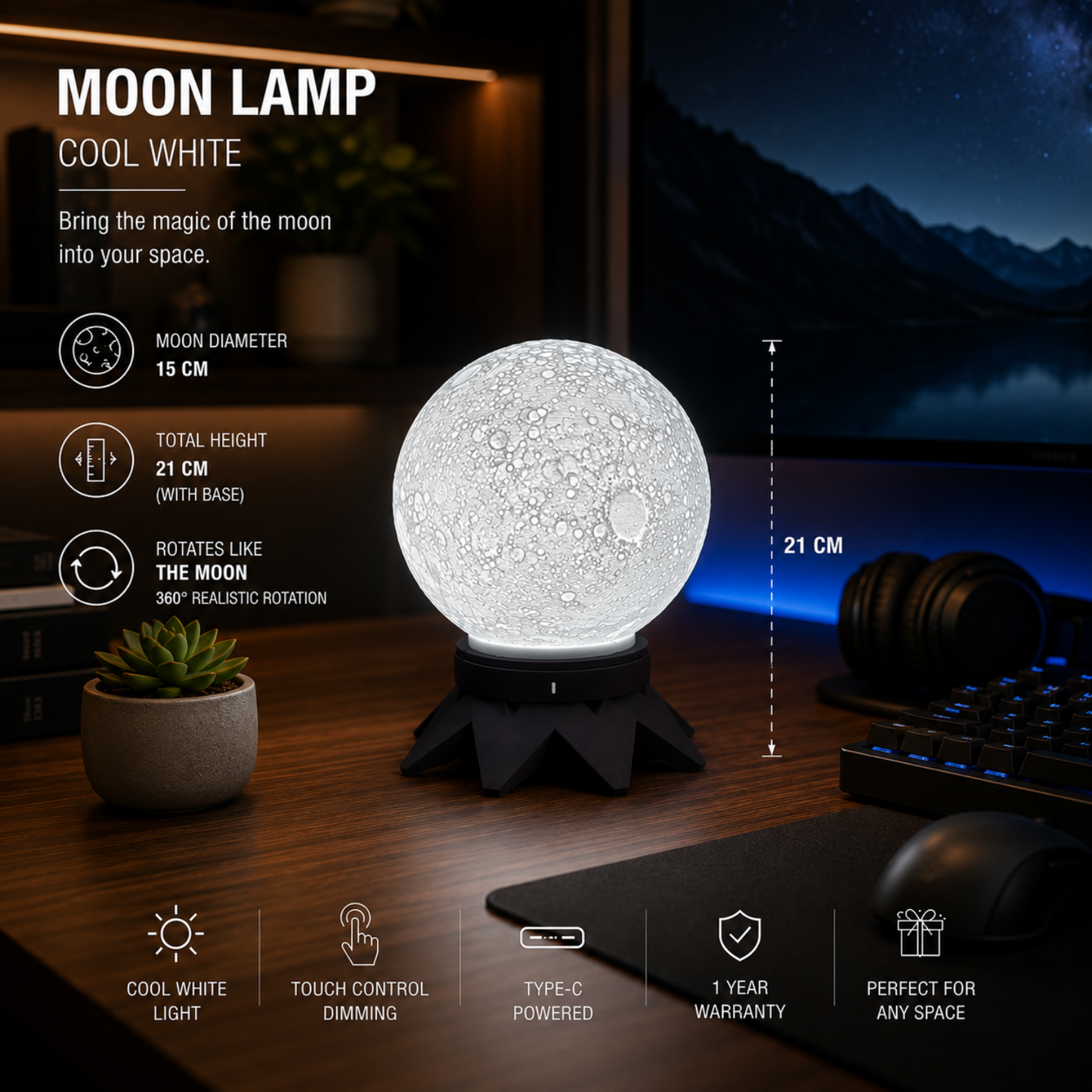 Aivanha Rotating Moon Lamp | Premium Lunar Decor Light