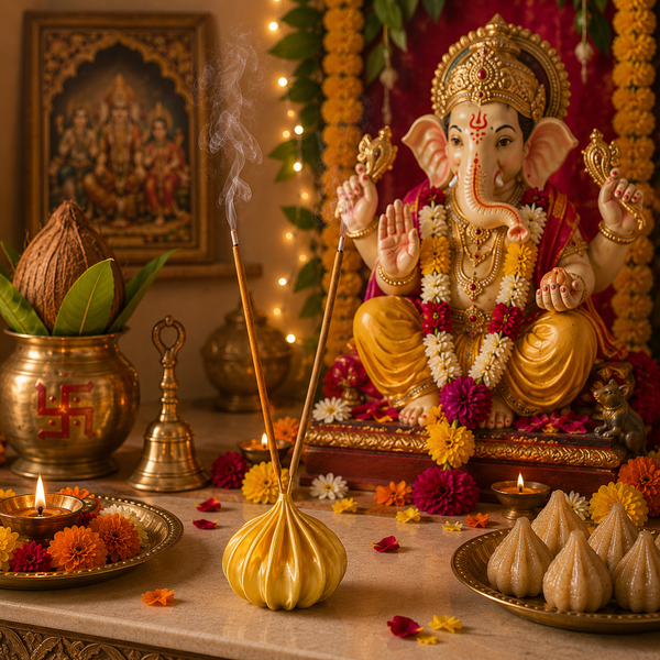 Ganpati Special | Golden Modak Incense Stick Holder